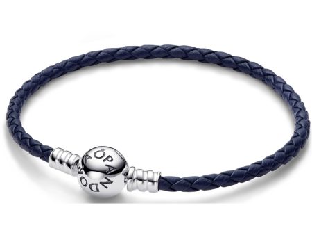 Ladies  Bracelet Pandora ROUND CLASP BLUE BRAIDED LEATHER BRACELET Fashion